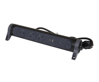 Listwa zasilająca LEGRAND Przedłużacz ochronny 3X2P+Z+USB AC 1.5M-CZARNY 49425